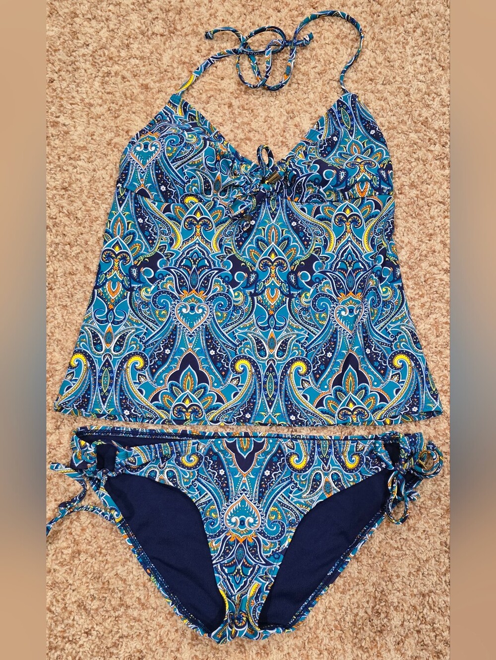 Old Navy 2pc Set Blue Paisley Tankini Swimsuit. Top M Bottom S